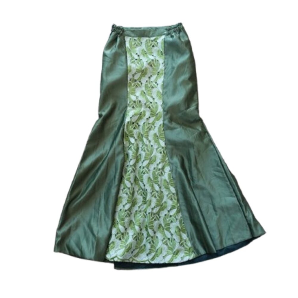 Unique Green Flared Mermaid Maxi SatinSkirt Fits Size Small